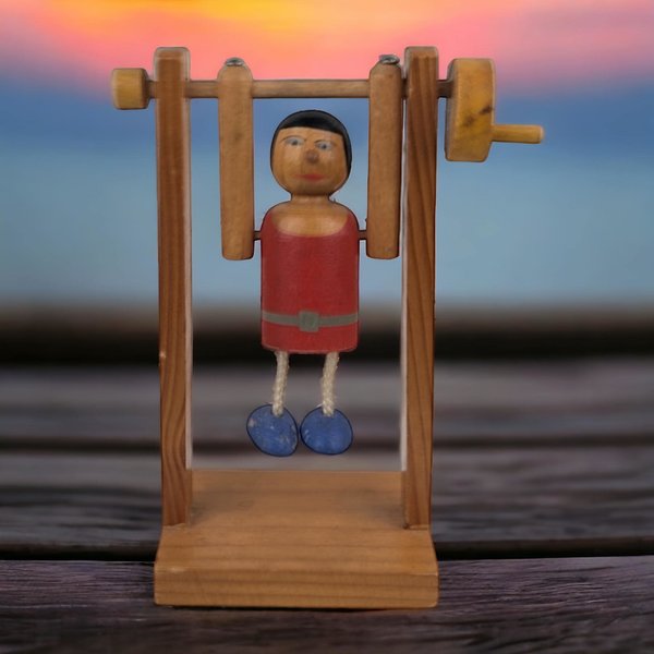 Vintage German Folk Art Wooden Acrobat Figure - Hand-Cranked Moving Toy