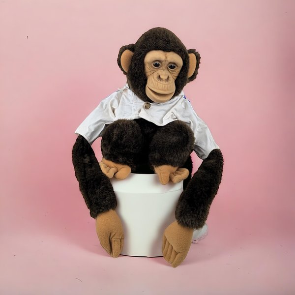 Vintage 1990s Childs Playmate Monkey Hand Puppet, 12", Brown Fur, Stuffed Toy