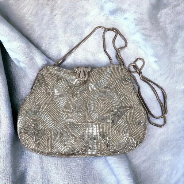 Vintage Silver Beaded Purse | Made in China | WPL11403 | Evening Bag | Unique Gift