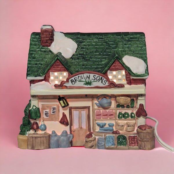 Vintage 1990 Rex and Lee Brown Sons Village House | Lighted Christmas Village | Ceramic Christmas House | Holiday Decor