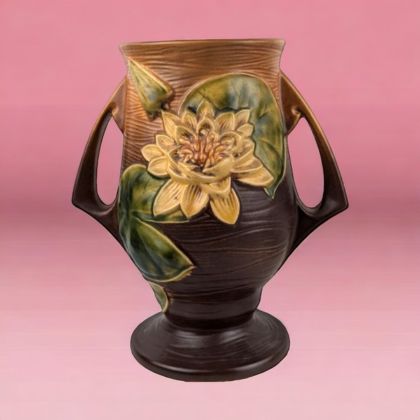 Vintage Roseville Waterlily Brown Vase | 9" Tall | 78-9 Shape | Art Pottery | Home Decor | Gift for Collector