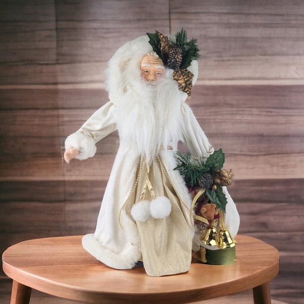 Vintage Cameo Old World Santa Figurine, Christmas Decor, Holiday Decor, Collectible Santa, White and Gold Santa