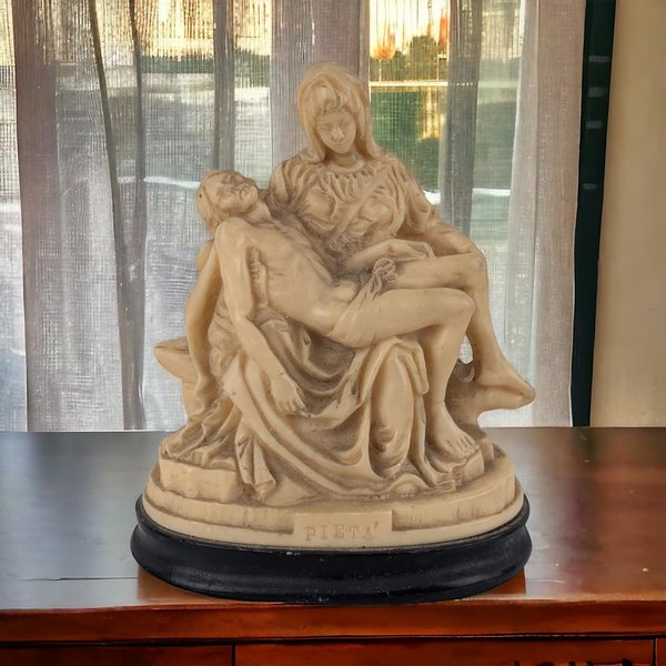 Vintage Santini Pieta Figurine | Religious Statue | Resin Sculpture | Home Decor | Spiritual Gift | 4 3/4"