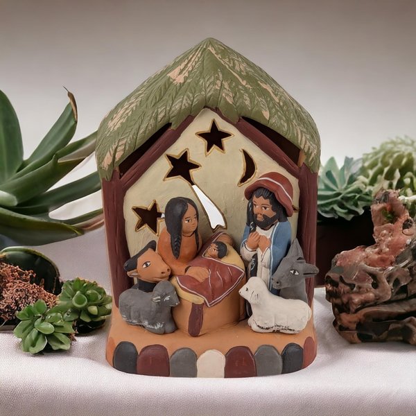 Vintage Peruvian Nativity Clay Candle Holder, 10,000 Villages, Fair Trade, Home Decor, Christmas Gift