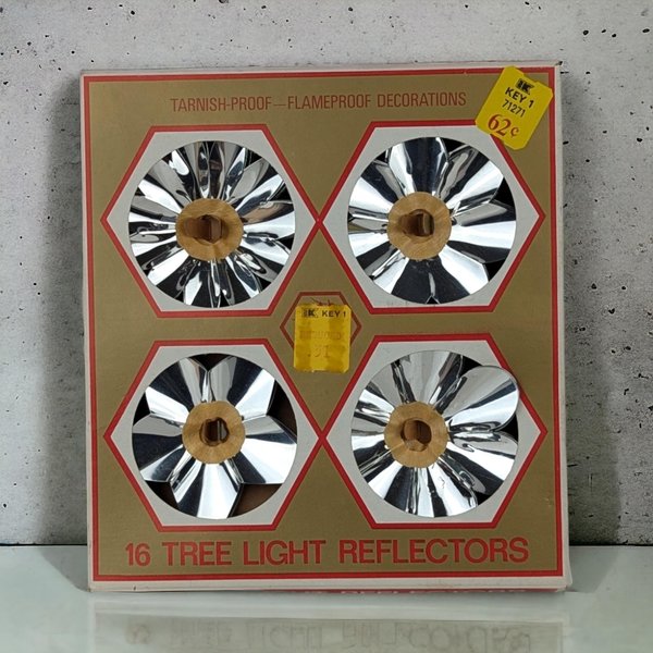 Vintage Christmas Tree Light Reflectors (16), Silver, 3", Collectible, Retro, Indoor Lights