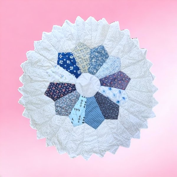 Vintage Handmade Quilted Table Topper | 28" Round | Home Decor | Cottagecore | Farmhouse Style