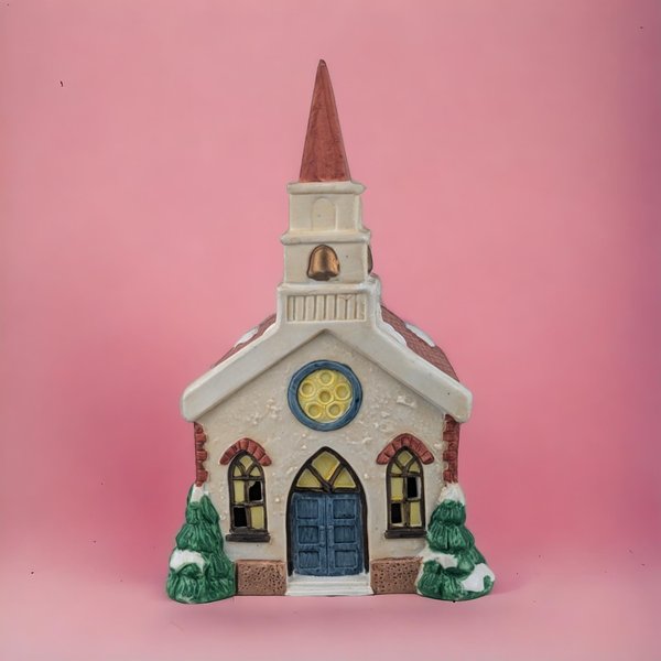 Vintage 1991 Ceramic Saint Mary's Church Village House | Lighted Christmas Village Building | Holiday Decor | Collectible Figurine