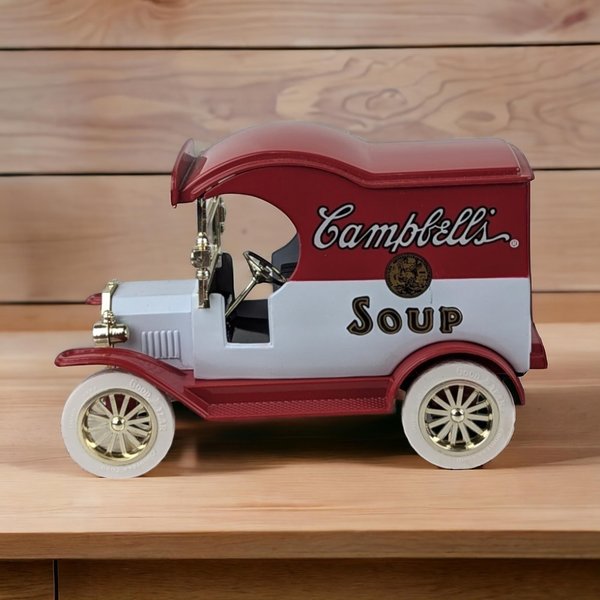 Vintage 1997 Gearbox Campbell's Soup 1912 Ford Model T Delivery Car Die Cast Bank | Collectible Red Truck | Retro Advertising Memorabilia