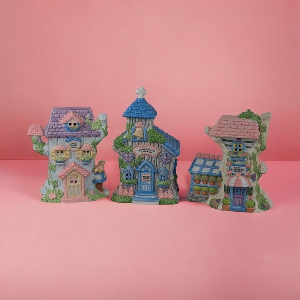 Ceramic Easter Village Houses, Set of 3 Light Up Easter Decor, Easter Decorations, Spring Decor, Easter Bunny Village, Gift for Collector
