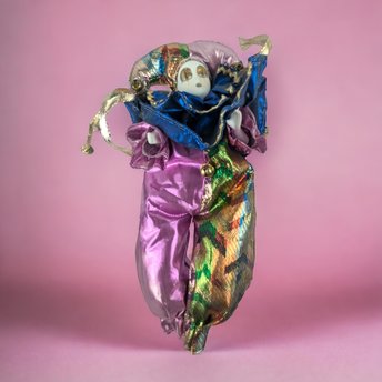 Vintage Jester Clown Doll | Harlequin Doll |  Porcelain Face |  Colorful Costume |  Collectible Doll |  Unique Gift