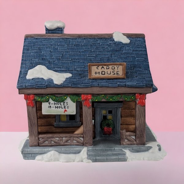 Vintage Roman Inc. Lighted Caddy House -  Christmas Village Collectible -  Golf Theme Holiday Decor - With Original Box