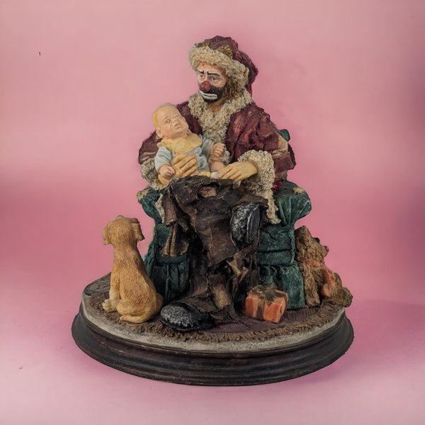 1994 Signed Emmett Kelly Jr. Santa Figure, Clown Santa with Baby, Christmas Decor, Collectible Figurine