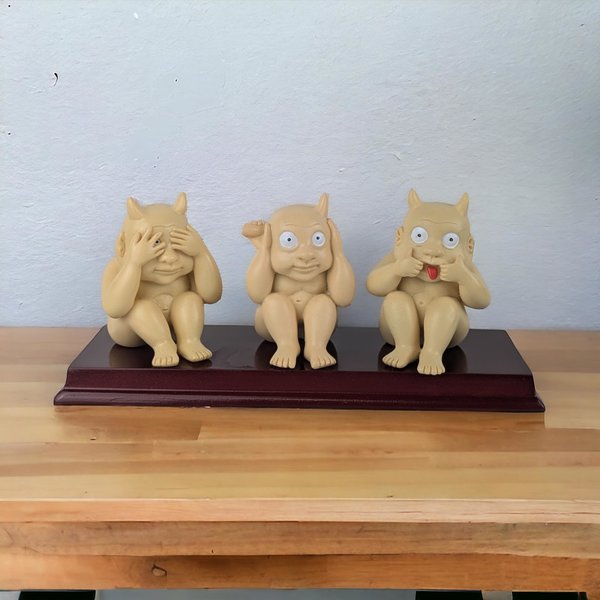 1998 Accoutrements See No Evil, Hear No Evil, Speak No Evil Imps, Set of 3 Figurines, Gothic Decor, Quirky Gift