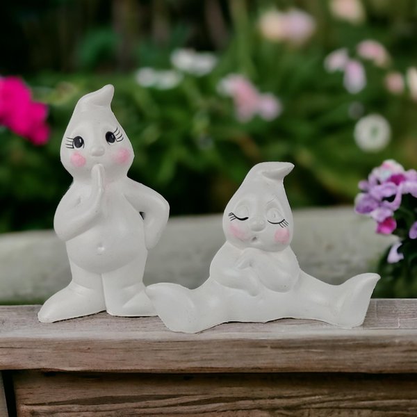 Vintage Ceramic Ghost Figurines - Pair of Ghosts - Halloween Decor - Spooky Cute Ghosts - Halloween Decorations