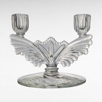 Vintage Tiffin Franciscan Double Light Candlestick, Clear Glass, 5.75 Inches - Elegant Home Decor