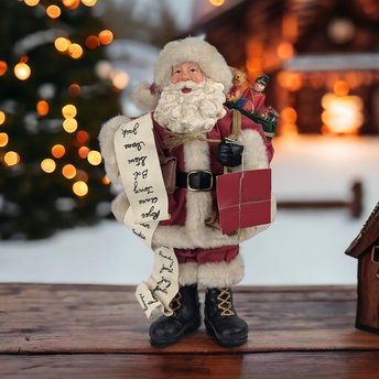 Vintage St. Nicholas Square Santa with Toy Bag and List, Christmas Decor,  Collectible Santa,  Holiday Figurine, 10.5"
