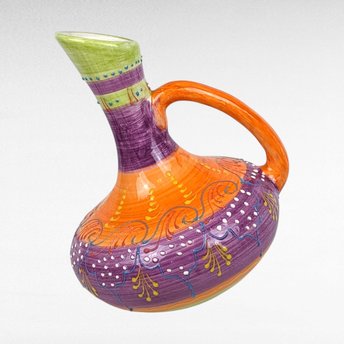 Vintage Spanish Pottery Pitcher | Handmade Colorful Ceramic Water Jug | Orange Purple Green Home Decor | Unique Gift for Housewarming