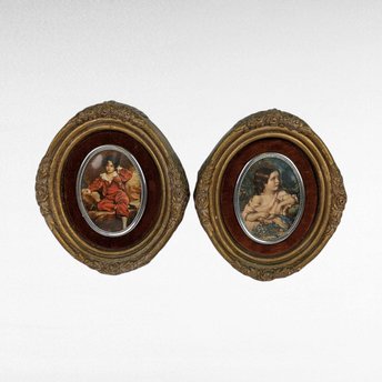 Vintage Cameo Creations Wall Decor | Sir Thomas Lawrence | John Thomas Peele | "Red Boy" & "Spring Flowers" | Oval Prints | 5.75 Inch