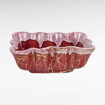 Vintage Maroon & Gold Planter, USA Pottery, Rectangular Flower Pot, Art Deco Style, Succulent Planter, Unique Home Decor