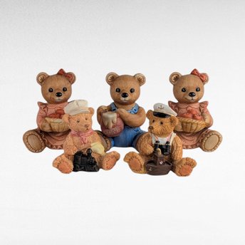 Vintage Bear Figurines, Homco Bear Figurines, Take Me Home Teddy Figurines, Collectible Bear Figurines, Gift for Bear Collector