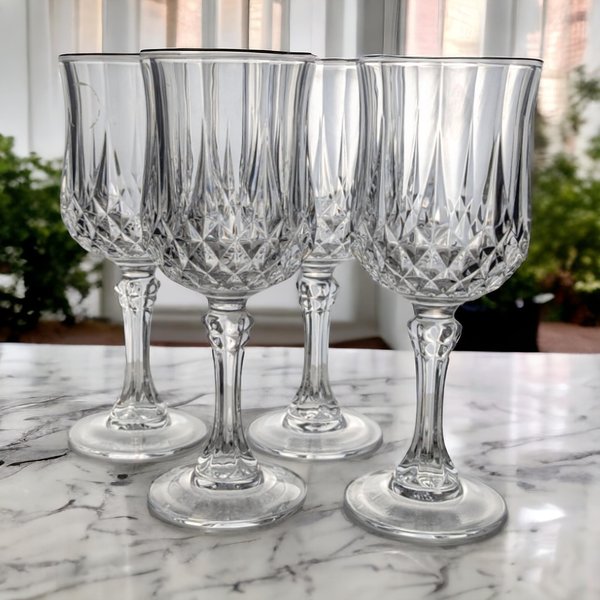 Cristal D'Arques Durand Longchamp Wine Glasses, Set of 4, Crystal Wine Glasses, French Crystal, Vintage Wine Glasses,  Elegant Stemware