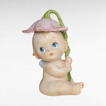 Vintage Porcelain Baby with Flower Lamp, Baby Figurine Lamp, Porcelain Lamp, Vintage Lamp, Child's Lamp