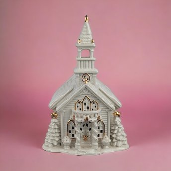 Vintage Hand Painted Porcelain Church | Illuminated Christmas Village Church | Holiday Decor