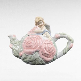 Vintage Avon Cherub Teapot | Porcelain Rose Teapot | Angel Teapot | Collectible Teapot