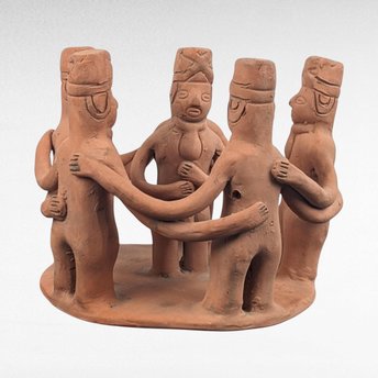Handmade Terracotta Circle Statue | Mexican Folk Art Sculpture | Tribal Art | Clay Figurines