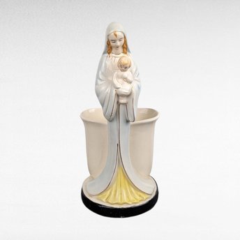 intage Madonna and Child Planter | Made in Japan | Ceramic Virgin Mary with Baby Jesus | Religious Decor | Floral Decor