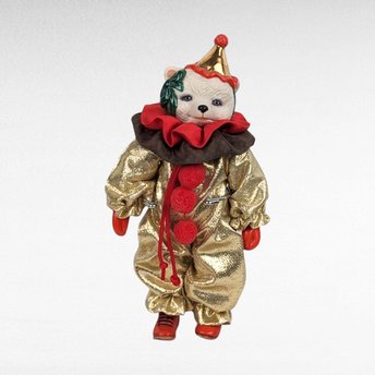 Vintage White Bear Clown with Stand.