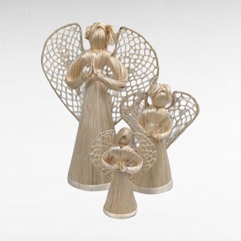 Corn Husk Angel Figurines | Set of 3 Praying Angels | Rustic Angel Decor | Handmade Angel Trio | Natural Fiber Art