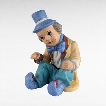 Vintage UCAGCO Ceramic Clown Figurine, Sitting Clown with Blue Hat, Made in Japan