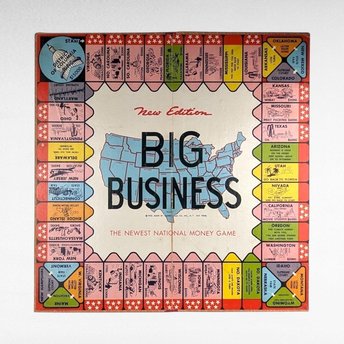 Vintage 1936 Transogram Big Business Board Game Wall Hanging - 17 3/4 Inch Square - Unique Home Decor - Retro Game Room Art