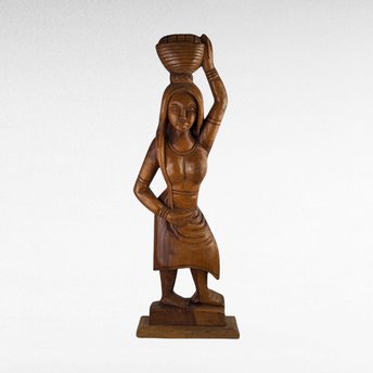 Vintage Hand-Carved Wooden Woman with Bowl Sculpture - 24"  African Art - Tribal Art - Wood Statue