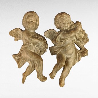 Vintage Ceramic Cherub Wall Hangings - Painted Gold - Angelic Decor - 8 1/2 Inches Tall