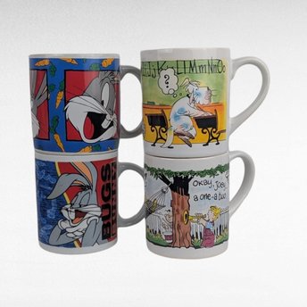 Vintage Cartoon Mugs, Looney Tunes Bugs Bunny, Dennis the Menace, Coffee Mugs, Kids Cups, Collectible Mugs
