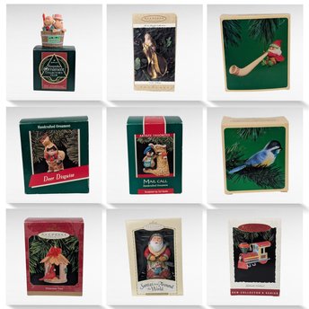 Vintage Hallmark Ornament Lot - 90s - 80s Keepsake Ornaments with Boxes - Train, Santa, Animals & More