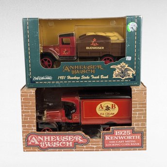 Vintage Anheuser-Busch Diecast Banks - ERTL Kenworth & Hawkeye Trucks - With Boxes