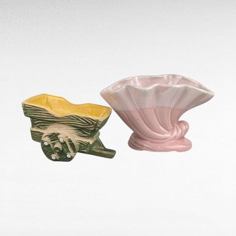 Vintage Ceramic Planters, Shawnee Wheelbarrow Planter, Pink Shell Planter, Mid Century Modern, Succulent Planters, Indoor Garden