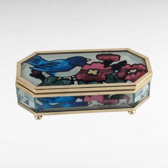 Vintage Joan Baker Designs Hand Painted Glass Jewelry Box.