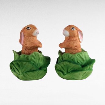 Vintage Bunny Figurines, Pair of Bunnies in Lettuce, Ceramic Bunnies,  Easter Decor, Spring Decor,  Collectible Figurines
