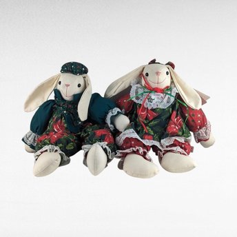Vintage Ganz Heritage Collection Plush Bunny Rabbits | Christmas Bunnies | Holiday Decor | Stuffed Animal Couple