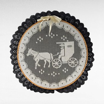 Vintage Embroidery Hoop Wall Hanging | Horse and Carriage | Lace Wall Decor | Farmhouse Decor