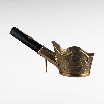 Vintage Chinese Brass Silk Iron | Antique Laundry Iron |  Collectible Iron with Wooden Handle | Asian Decor