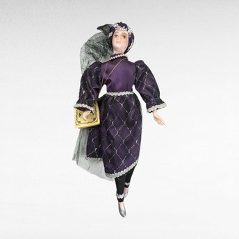 Vintage Kingstate Porcelain Harlequin Doll | 17.5 inch Collectible Doll | Purple Jester Doll | Clown Doll