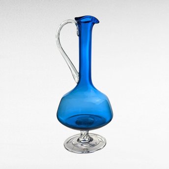 Vintage Mid-Century Modern Blue Glass Decanter | Hand Blown Art Glass | 11 Inch | Barware