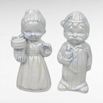 Pair of Ceramic Male and Female Hand Painted Christmas Figurines. 