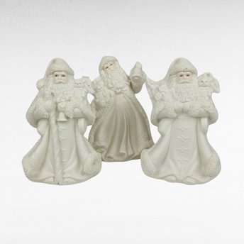 Set of 3 Vintage K's Collection Bisque Santa Figurines, 6 Inches Tall, White, Christmas Decor