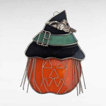 Vintage Stained Glass Jack O' Lantern Suncatcher | Halloween Decor | Pumpkin Decor | Fall Decor | Window Hanging